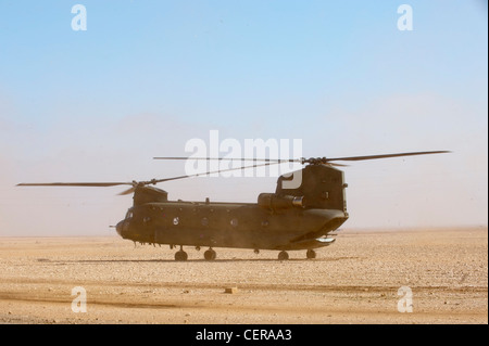 RAF Chinook helicopters on maneuvers in Moroccan desert, training for deployment to Afghanistan. Stock Photo