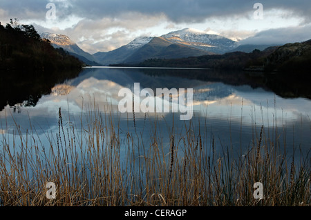 Llyn Padarn and Snowdon in evening light Stock Photo