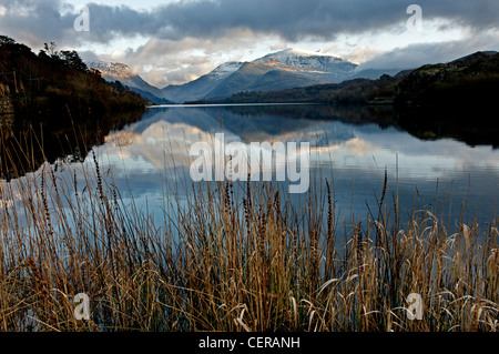 Llyn Padarn and Snowdon in evening light Stock Photo