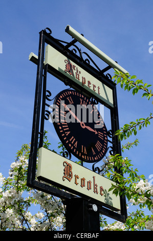 The Rupert Brooke pub and restaurant sign in Grantchester. Stock Photo