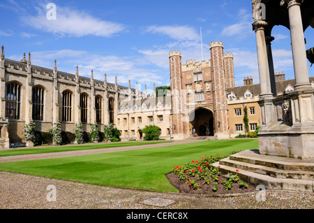 The Great Court at Trinity College, a constituent college of the University of Cambridge. Stock Photo