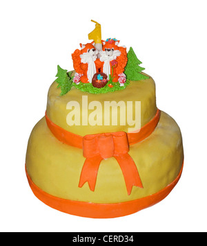 birthday cake with candle on white background Stock Photo