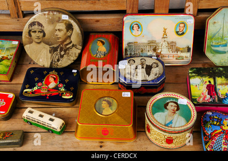 British Royal Family commemorative memorabilia on sale at Portobello Road Antiques Market. Stock Photo