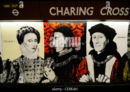 Portraits of British Monarchs at Charing Cross Underground station. Stock Photo