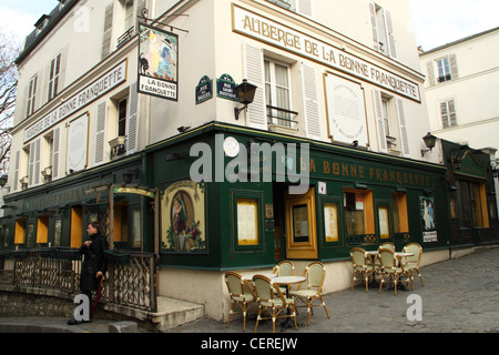 Restaurant La Bonne Franquette, Rue St. Rustique, Montmartre, Paris, France Stock Photo