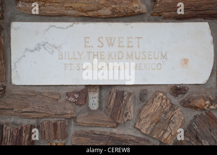 This marble stone identifies the museum in Ft. Sumner devoted to Billy the Kid. Stock Photo