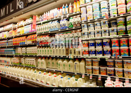 DAIRY PRODUCTS FOR SALE IN SUPERMARKET Stock Photo