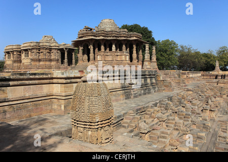 India, Gujarat, Modhera, Surya Kund step well, Sun Temple, Stock Photo