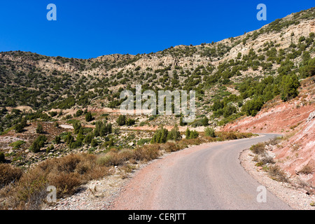 The 7002 mountain road across the  Atlas Mountains from Agadir to Marrakech via Immouzer des Ida Outanane, Morocco, North Africa Stock Photo
