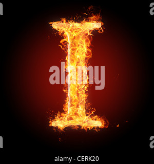 Letter I in fire. For more words, fonts and symbols see my portfolio. Stock Photo