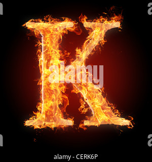 Letter K in fire. For more words, fonts and symbols see my portfolio. Stock Photo