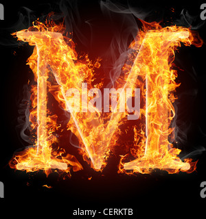 Letter M in fire. For more words, fonts and symbols see my portfolio. Stock Photo