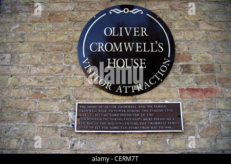 Sign for Oliver Cromwell's House in Ely, near Cambridge. Stock Photo