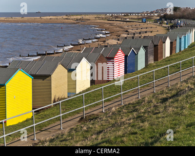 Colourful Beach huts in Whitstable, Kent. Stock Photo
