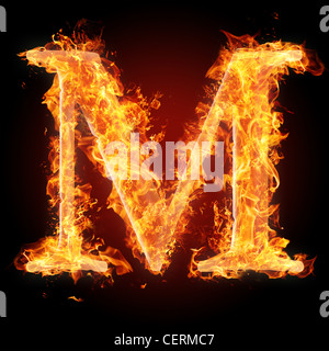 Letter M in fire. For more words, fonts and symbols see my portfolio. Stock Photo