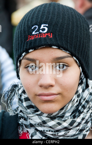 Young egyptian woman protester at the first anniversary of the egyptian revolution Tahrir square Cairo Stock Photo