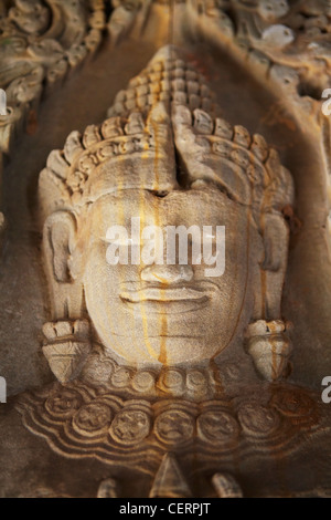 Detail of stone frieze inside  Preah Khan temple, Cambodia Stock Photo