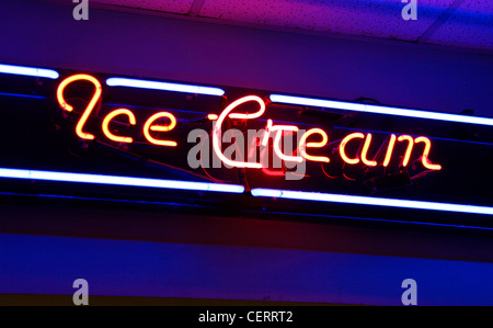 VINTAGE NEON ICE CREAM SIGN,USA Stock Photo