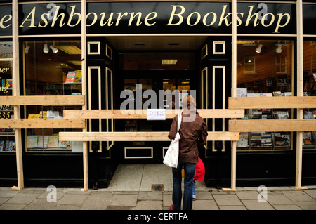 Ashbourne High Street.Shops boarded Up For the Annual Shrovetide Football Match. Stock Photo