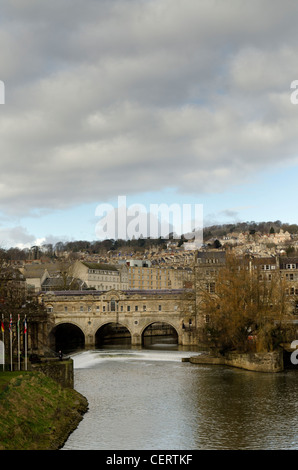 the Pulteney Bridge crossing the River Avon in Bath is considered to be one of the most beautiful Palladian bridges in the world Stock Photo