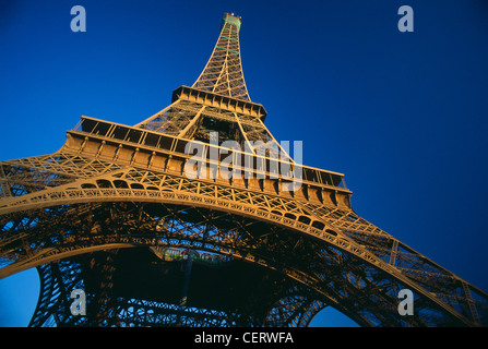 Eiffel Tower (looking skyward from below), Paris, France Stock Photo