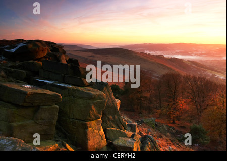 Stanage Edge in Autumn in the Derbyshire Peak District. Stock Photo