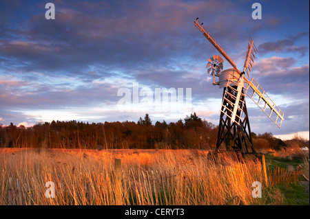 Boardmans Windmill at last light on the Norfolk Broads. Stock Photo