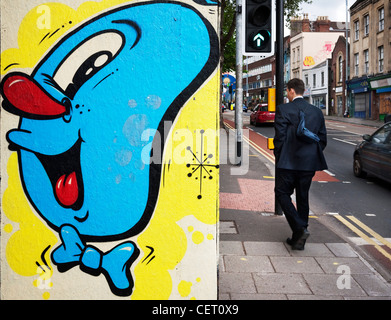 graffiti cartoon face on Bristol Wall Stock Photo