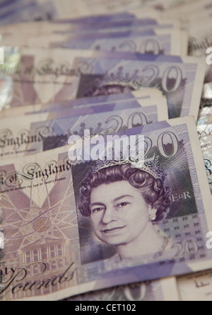 Stack of used twenty £20 sterling banknotes UK currency Stock Photo - Alamy