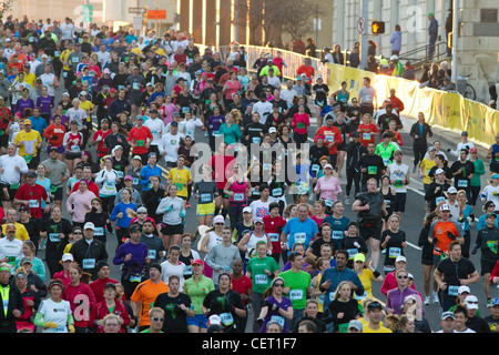 More than 18,000 runners pounded the streets of downtown Austin Texas during marathon race Stock Photo
