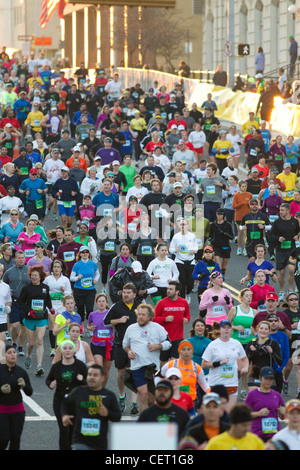 More than 18,000 runners pounded the streets of downtown Austin Texas during marathon race Stock Photo