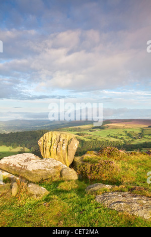 The Knuckle Stone on Carhead Rocks below Stanage Edge in the Peak District National Park. Stock Photo