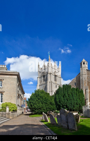 The church of St Peter and St Paul opposite the Wisbech and Fenland Museum, one of the oldest museums in the UK. Stock Photo