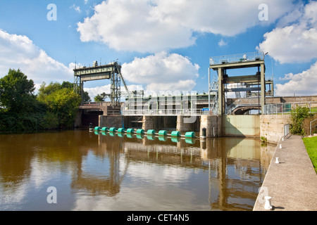 Part of the Denver Sluice on the River Great Ouse, designed to divert the tidal water into the man-made Hundred Foot River and p Stock Photo
