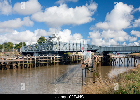 Crosskeys Bridge built in 1897 spanning the River Nene. The bridge is a swing bridge and used for road traffic though originally Stock Photo