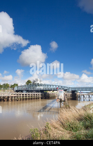 Crosskeys Bridge built in 1897 spanning the River Nene. The bridge is a swing bridge and used for road traffic though originally Stock Photo