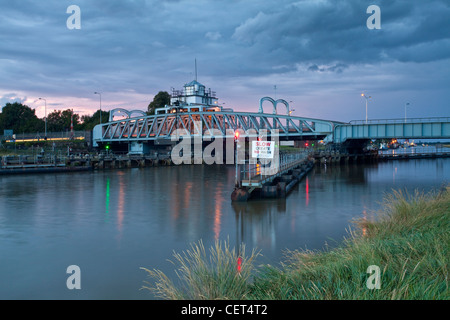 Crosskeys Bridge built in 1897 spanning the River Nene. The bridge is a swing bridge and used for road traffic though originally Stock Photo