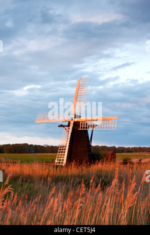 Herringfleet Mill or Walker's Mill, a 19th century Grade II listed smock mill restored to working order on the Broads in Suffolk Stock Photo