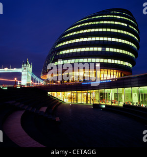City Hall at night. The headquarters of the Greater London Authority, the building was designed by Norman Foster and opened in 2