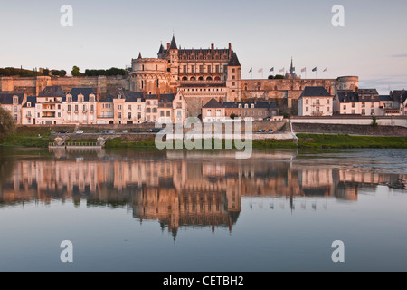 Looking across the river Loire to the chateau of Amboise in France. Stock Photo