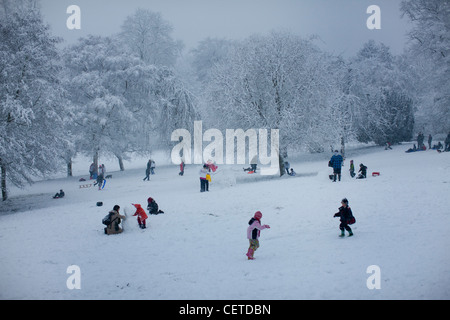 Waterlow Park becomes a winter playground in snow covered Highgate, London Stock Photo