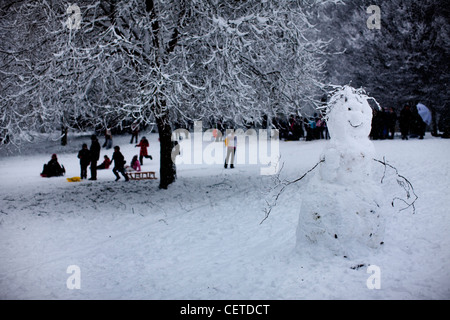 Waterlow Park becomes a winter playground in snow covered Highgate, London Stock Photo