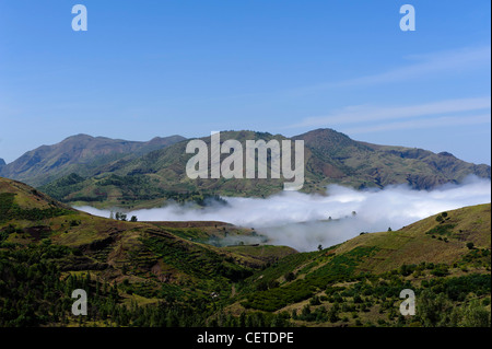 Trade clouds in the Central Mountains, Santo Antao, Cape Verde Islands, Africa Stock Photo