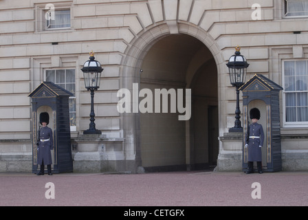 Changing the guard at Buckingham Palace. The household troops have guarded the sovereign and the royal palaces since 1660 and wh