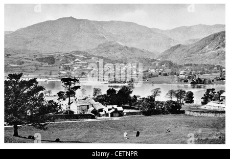 Coniston Lake and Village Stock Photo