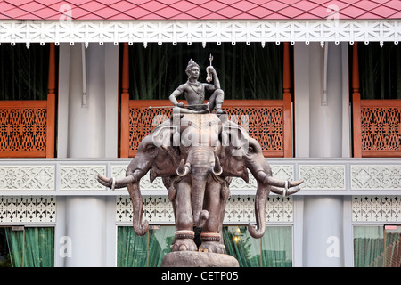 Erawan statue in front of Golden Teak Museum at Wat Thewarat Kunchorn Worawiharn, Bangkok, Thailand