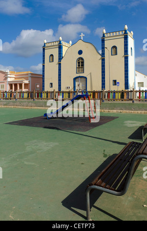 Igreja Santa Isabel and Playground n Sal Rei, Boa Vista,Cape Verde Islands, Africa Stock Photo