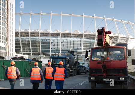 Construction of Olympisky Stadium in Kiev that will host the final match of the football european UEFA championship Euro 2012. Stock Photo