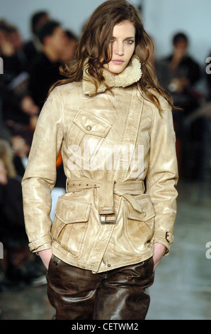 Belstaff Milan Ready to Wear Autumn Winter Belted leather jacket with sheepskin lining Stock Photo