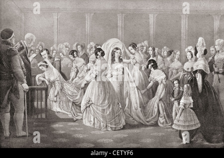 The wedding of Queen Victoria and Prince Albert in 1840. From The Strand Magazine published 1897. Stock Photo
